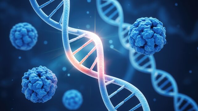 DNA Strand with Virus Cells and Abstract Background