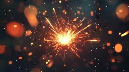 Festive sparkler emitting bright light and sparks against a dark background for celebration imagery