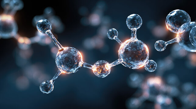 Abstract 3D render of glowing futuristic retinol molecules on dark background. - Powered by Adobe