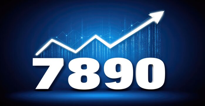 A digital graphic depicts a rising arrow graph overlaid on a dark blue background with the number 7890 prominently displayed