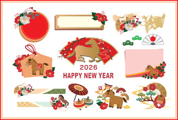 年賀状　2026年　午年 素材
