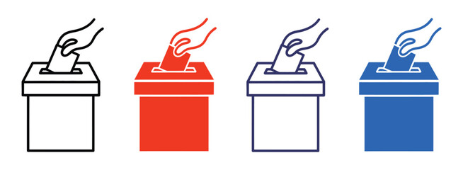 Hand voting ballot box icon set. voting sign. for mobile concept and web design. vector illustration