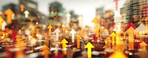 Abstract cityscape with upward trending arrows