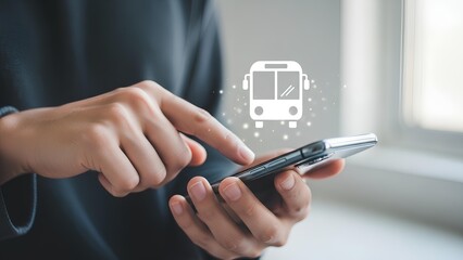 User booking a bus ticket on a mobile application, using digital technology for convenient travel and transportation planning on the go