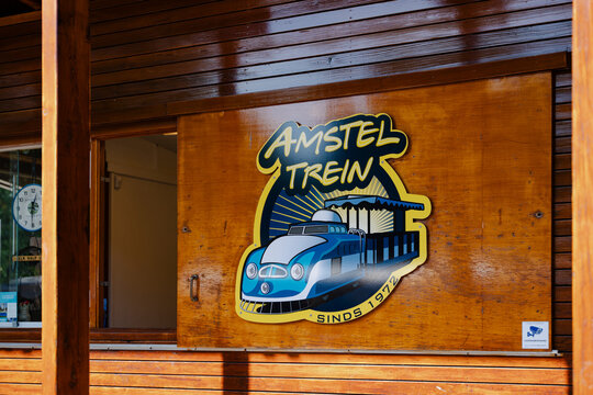 logo sign of amstel trein tourist train on wooden surface - Amsterdam, Netherlands - September 6 2025