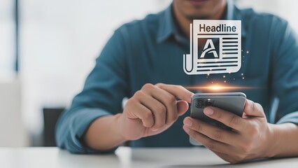 Man reading news on mobile phone, digital media consumption, online information and communication technology