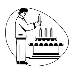 A character doing doing candle lighting, glyph illustration  © Prosymbols