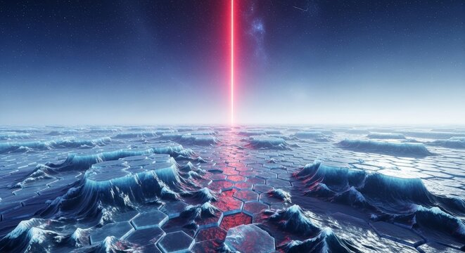 Abstract Sci-Fi Landscape with Red Light Beam - Powered by Adobe
