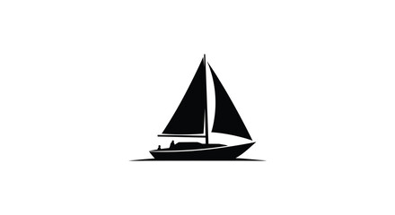 a sleek black sailboat gliding across calm waters
