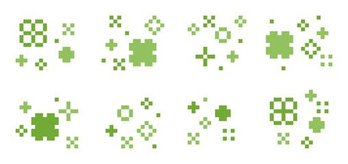 8-bit pixel art green clover with sparkling effect for retro cute game design, decoration, and lucky charm assets © Yejin Woo