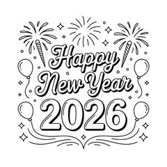 Naklejka premium New year 2026 illustration vector line drawing