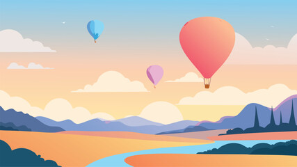 Obraz premium hot air balloon over mountains