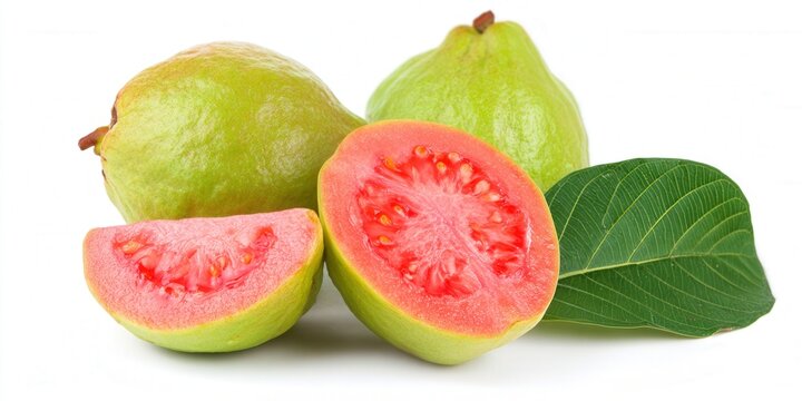 A vibrant arrangement of fresh, pink guava fruits, perfect for healthy eating.