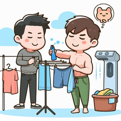vector illustration of a person drying his clothes