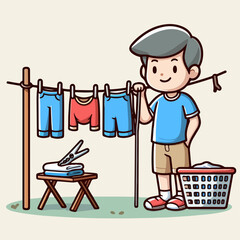 vector illustration of a person drying his clothes