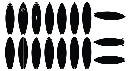 surfboards arranged neatly with fins displayed separately