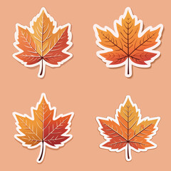 Cartoon sticker set: colorful autumn leaves and vector design.