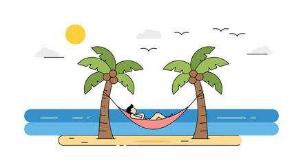 Fototapeta premium Flat Design Tropical Beach Relaxation Vector Illustration