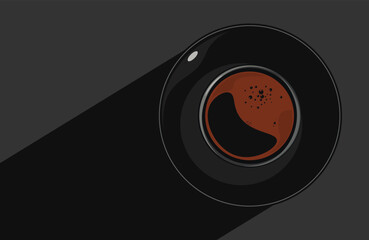 cup of  black coffee americano with foam and bubbles on a dark background. View from above. Menu, packaging design, poster, invitation card. vector illustration.