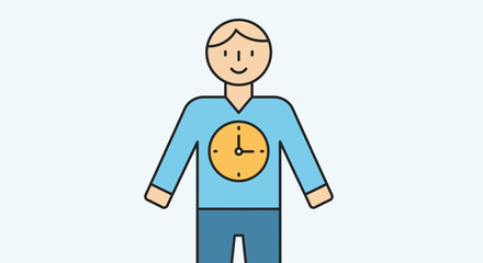 Conceptual illustration of a person with a clock on their chest, symbolizing time management, deadlines, and the human biological rhythm