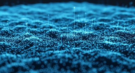 Dynamic digital data visualization with glowing lines and dots in blue tones