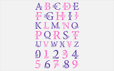 Floral alphabet a-z vector design, Alphabet vector. 1-10 number vector.