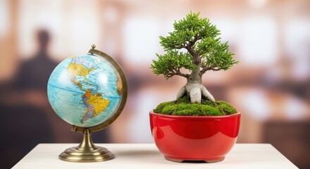 Bonsai Tree and Globe: Concepts of Travel, Nature, and Global Awareness