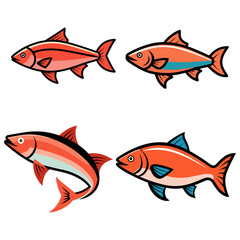 Red Fish Vector Set | Ocean & River Fish Illustration