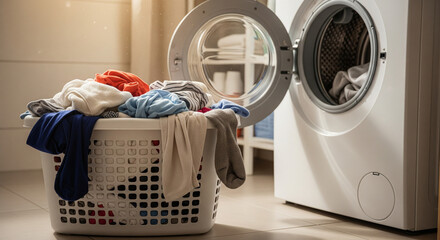 Laundry Basket in Front of Washing Machine