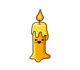 Obraz premium Cute burning candle cartoon character. Halloween decorative element. Vector isolated illustration.