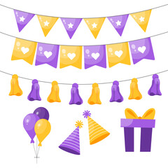 Birthday decoration with yellow and violet elements