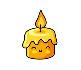 Cute burning candle cartoon character. Halloween decorative element. Vector isolated illustration.