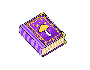 Mushroom botanical guide book. Witchcraft element. Cartoon vector illustration.