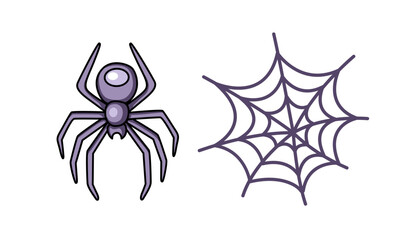 Spider web, corner cobweb halloween decorative element. Cartoon comic vector isolated illustration.