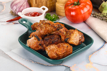 Grilled pork neck meat shashlik