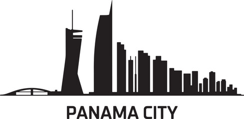 Naklejka premium Panama City Skyline Silhouette Vector Illustration with Modern Architecture and Urban Design