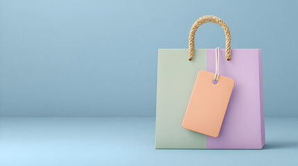 Chic pastel shopping bag with empty tag invites creative branding and promotional design ideas for retail.