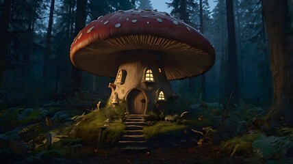 Mushroom house in a forest