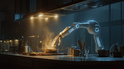 Robotic Arm Expertly Cooks Dinner in a Modern Smart Kitchen