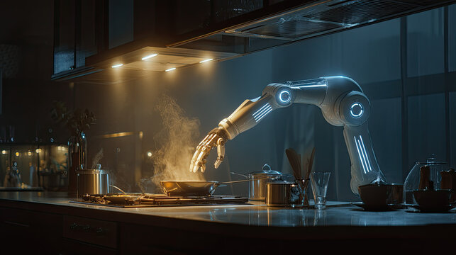 Robotic Arm Expertly Cooks Dinner in a Modern Smart Kitchen