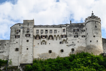 Fototapeta premium Historic old town of Salzburg and Hohensalzburg Fortress atop the Festungsberg hill in Salzburg, Austria