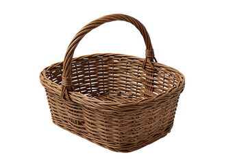 Obraz premium Empty Brown Wicker Basket with Handle Isolated on White Background isolated on transparent background