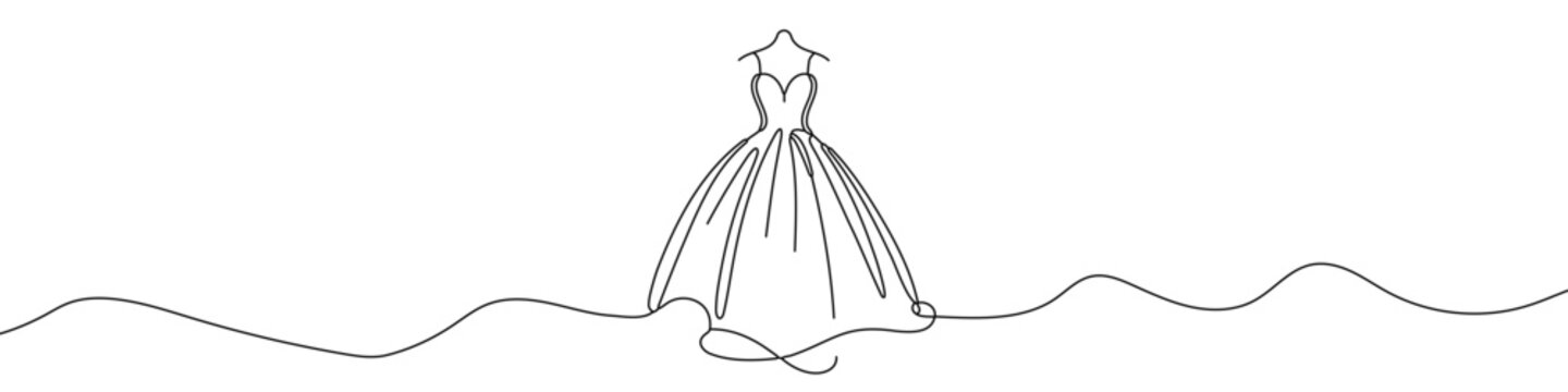 Continuous one line drawing of dress on mannequin. Wedding dress in one line style, isolated on white background. Vector illustration. Stock Vector | Adobe Stock Continuous one line drawing of dress on mannequin. Wedding dress in one line style, isolated on white background. Vector illustration. Stock Vector | Adobe Stock