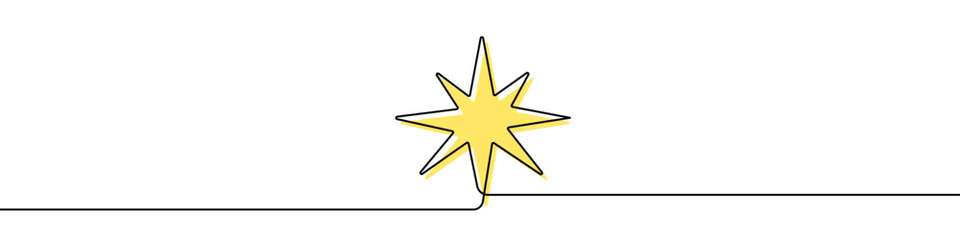 Star in one line art style. Christmas star drawing with editable black stroke on white background. Vector illustration.