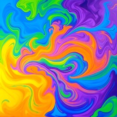 Vibrant psychedelic swirls of neon colors flowing together in an abstract energetic composition