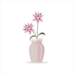 Lilies Decorative Flower on a Pot Colored Flat Illustration