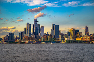 New York City Skyline with Hudson Yards District at Sunset, seen across the Hudson River.