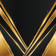 Luxury Black Background with Golden V Shape Lines and Light Sparkle Effect, Elegant Premium Vector Template