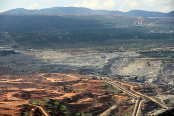 High angle view of lignite mine working.
