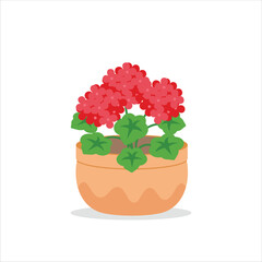 Geranium Decorative Flower on a Pot Colored Flat Illustration